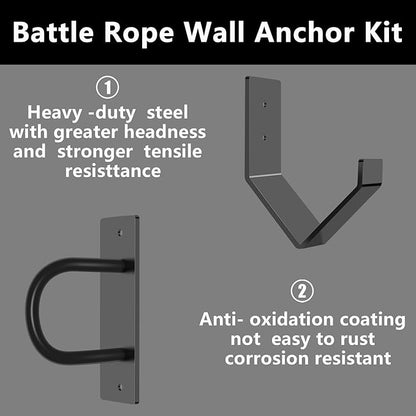 Battle Rope Wall Anchor Kit,Set with 1 Heavy Duty Battle Rope Wall Anchor and 1 Storage Hook,Battle