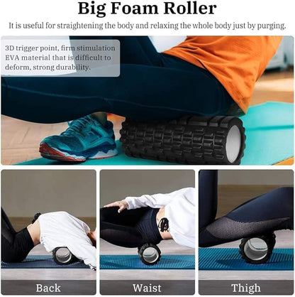 6 in 1 Foam Roller Set Includes Hollow Core Massage Roller, Yoga Stick, Massage Ball, Fitness