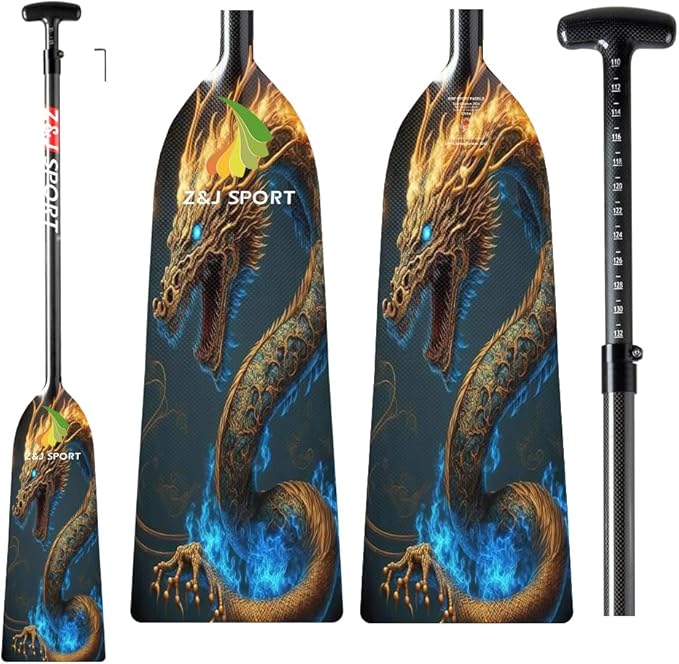 Z&J SPORT Adjustable Dragon Boat Paddle, IDBF Approved Carbon Fiber Paddle, Dragon Graphic Paddle