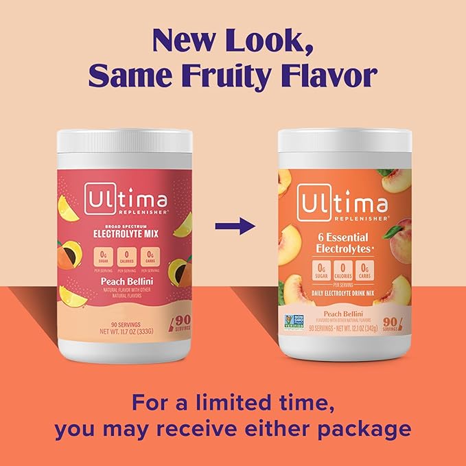 Ultima Replenisher Mocktini Electrolyte Powder Drink Mix – Sugar Free – Peach Bellini, 90 Servings