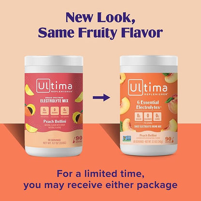 Ultima Replenisher Mocktini Electrolyte Powder Drink Mix – Sugar Free – Peach Bellini, 90 Servings