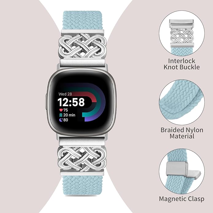 Braided Band Compatible with Fitbit Versa 4 Bands for Woman/Versa 3/Sense 1/Sense 2 Band, Magnetic
