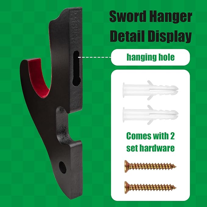 Sword Holder Wall Mount 1-Tier Velvet Padded Hook Katana Holder Adjustable Display Hanger for