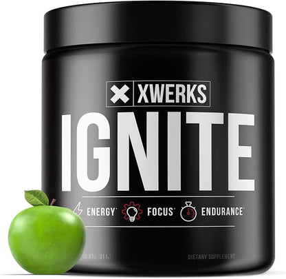 Xwerks Ignite Green Apple Pre Workout Powder, Natural Keto Pre Workout for Women and Men with