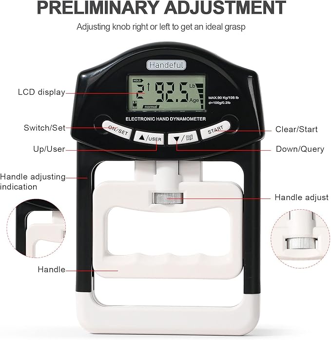Handeful Grip Strength Tester Trainer - Dynamometer Handgrip Measurer Meter, Handheld Strengthener