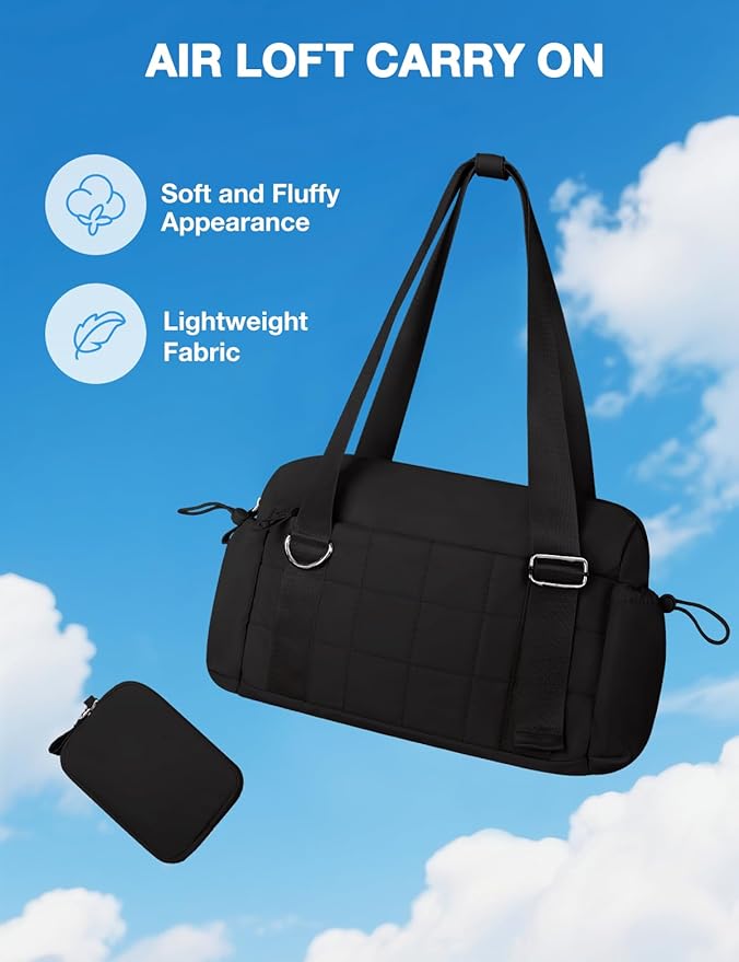 VUUDH Puffy Mini Gym Bag for Women, Carry On Multi-Pocket Water-Resistant Duffel, Lightweight