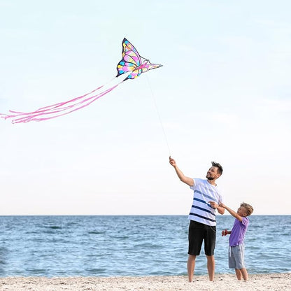 Simxkai Butterfly Kite for Kids & Adults, Easy to Fly Blue Big Kite for Beginners, Line Handle