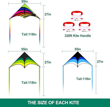 Mint's Colorful Life 3 Pack Delta Kites for Kids & Adults, Easy to Fly Large Kite Set for