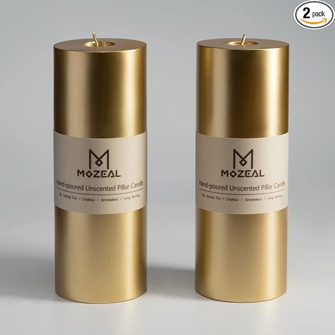 MOZEAL 3" x 8" Hand-Poured Unscented Large Candle,Smokeless Rustic Pillar Candle Set of 2,Slow