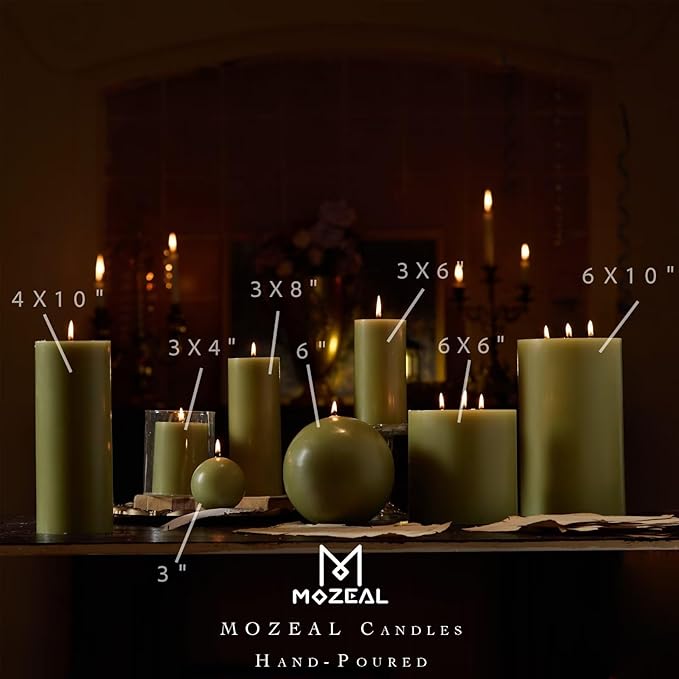 MOZEAL 3" x 6" Hand-Poured Unscented Candle, Dripless Pillar Candle Set of 3, Long Lasting Burning