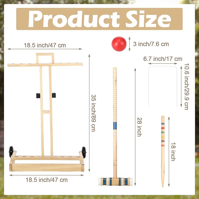 6 Player Croquet Set for Adults and Kids Croquet Lawn Game Kit with Wooden Stand for Backyard Lawn