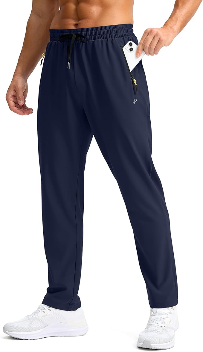 Pudolla Men's Lightweight Hiking Pants Quick-Dry Outdoor Sweatpants with Zipper Pockets for Casual