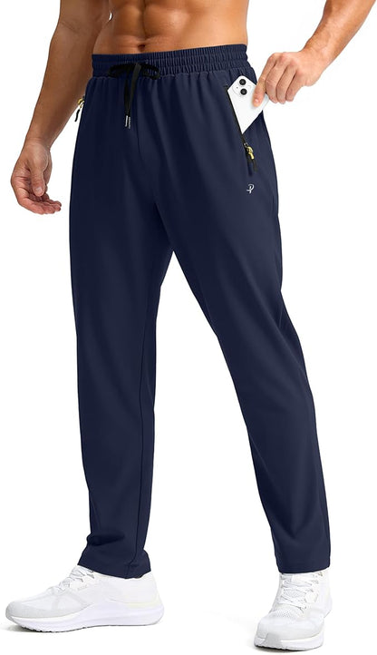 Pudolla Men's Lightweight Hiking Pants Quick-Dry Outdoor Sweatpants with Zipper Pockets for Casual