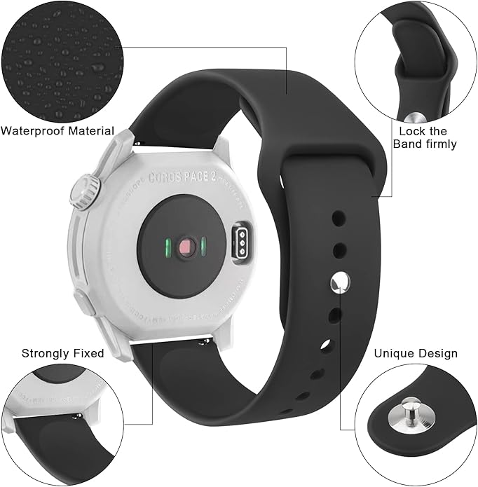 Amzpas Silicone Band for Coros PACE 2/ APEX 42mm/ APEX 2, 20mm Quick-Release Replacement Wristband