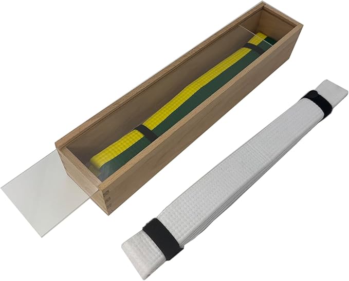 Beechwood Martial Arts Belt Display Case with Acrylic Sliding Panel - Elegant Karate/Taekwondo/Jiu