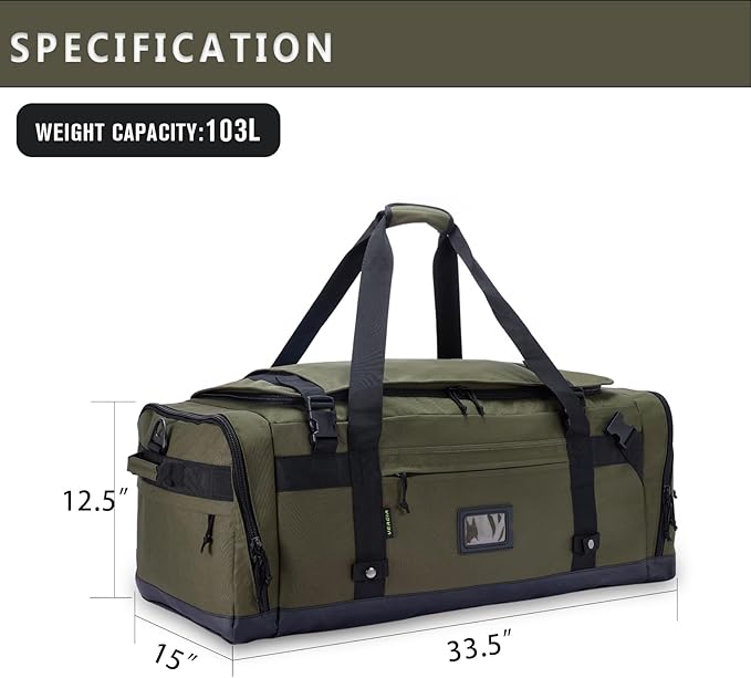 Large Duffle Bag for Travel - Men & Women, Foldable Gym Duffle Backpack, Heavy Duty Tactical