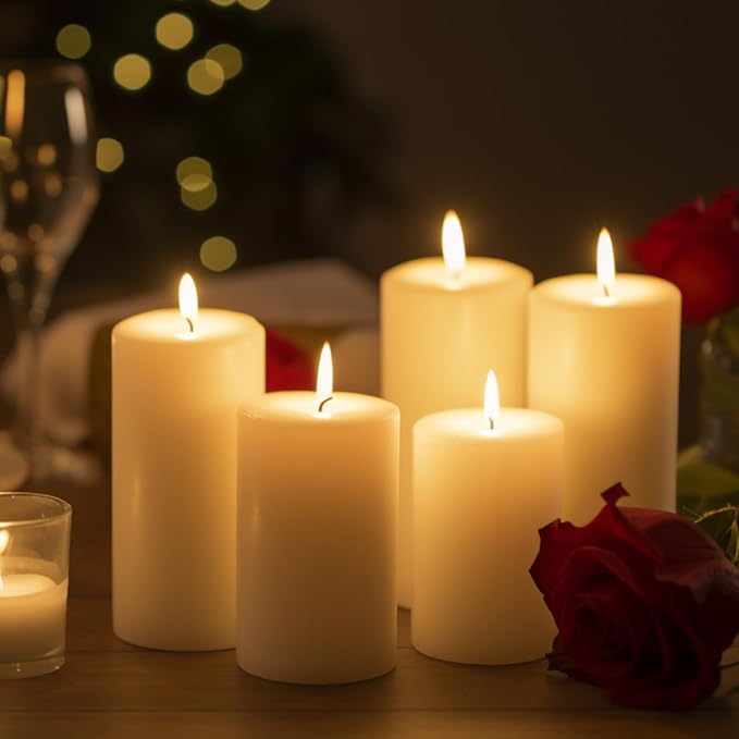 2.8x6 Pillar Candles Set of 6, Unscented Ivory Pillar Candles Bulk, Dripless and Long Clean Burning
