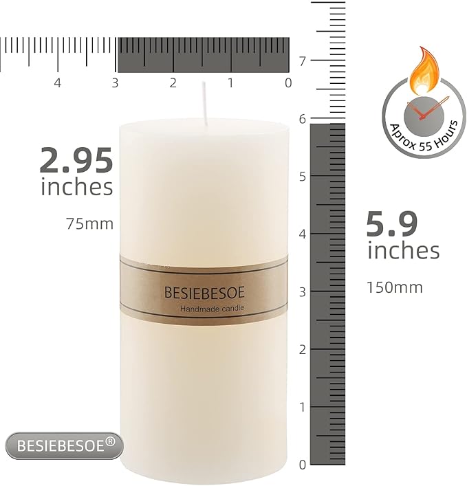 3×6 Ivory Pillar Candles Set of 6 Unscented Handpoured Weddings, Home Decoration, Restaurants, Spa