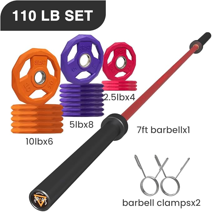 7FT Olympic Barbell Bar with Weight Plate Set Combo, Solid Olympic Bar with Bearings, 700Lbs