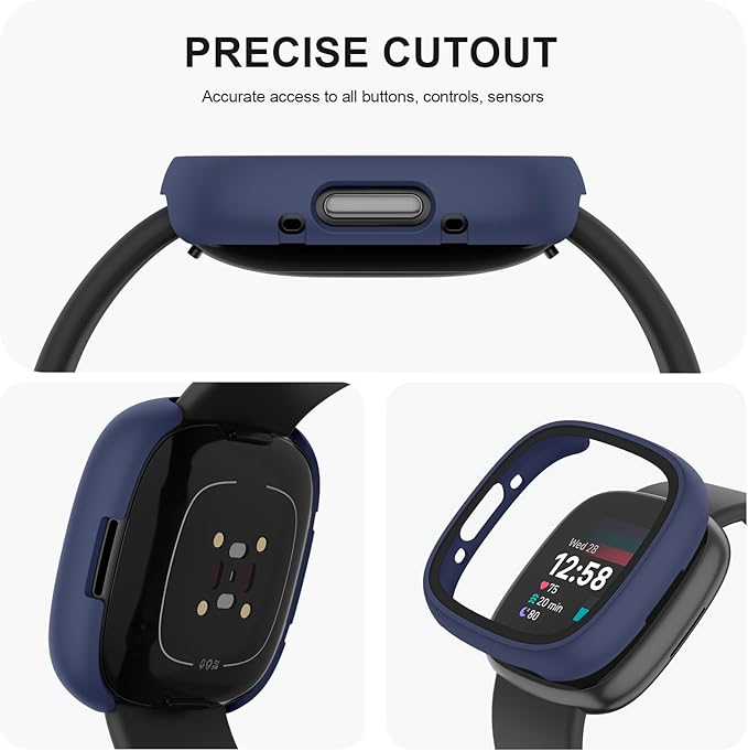 Vancle Case for Fitbit Versa 4 / Fitbit Sense 2, 4-Pack Screen Protector Tempered Glass Full Around