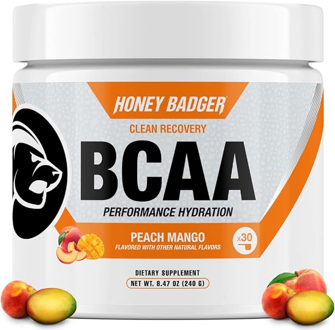 Honey Badger BCAA + EAA Amino Acids Powder, BCAAs + L-Glutamine, Keto, Vegan, Sugar Free for Men &