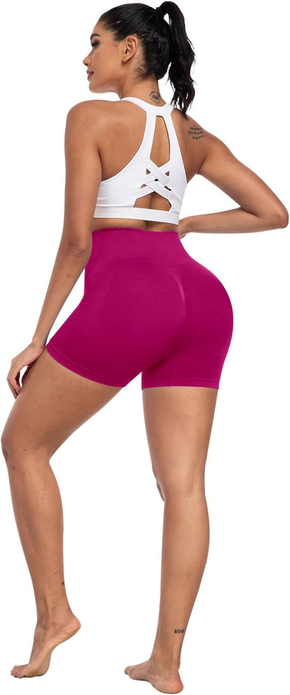 CHRLEISURE Women's 4 Packs Workout Gym Shorts, High Waisted Butt Lifting Scrunch Butt Seamless