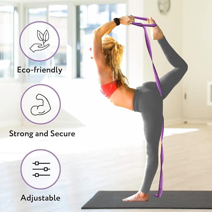 California Yoga Strap | Yoga Belt with Safe Adjustable D-Ring Buckle for Pilates | Stretching Strap