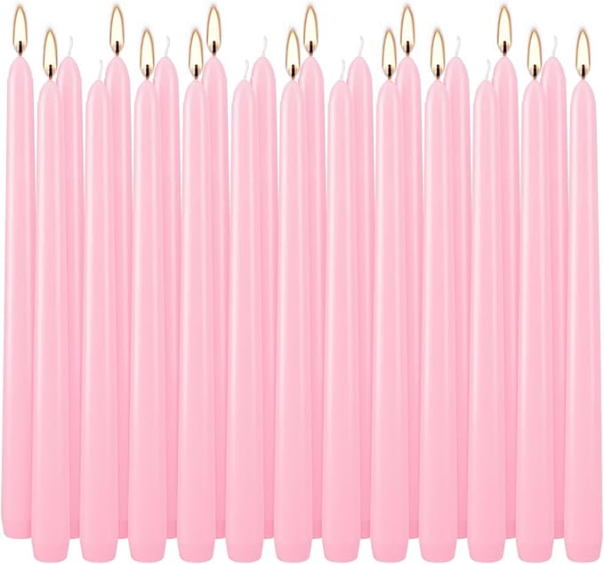 24 Pack Pink Taper Candles, 7-8 Hours Burn Time, Unscented, Smokeless and Dripless, 0.75 x 10 Inch