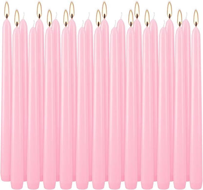 24 Pack Pink Taper Candles, 7-8 Hours Burn Time, Unscented, Smokeless and Dripless, 0.75 x 10 Inch