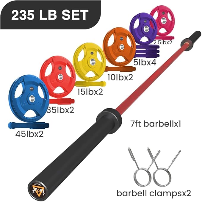 7FT Olympic Barbell Bar with Weight Plate Set Combo, Solid Olympic Bar with Bearings, 700Lbs