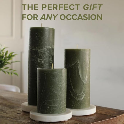 Simply Soson 3x6 inch Dark Moss Green Rustic Oakmoss Pillar Scented Candle - 3 Pack - for Home