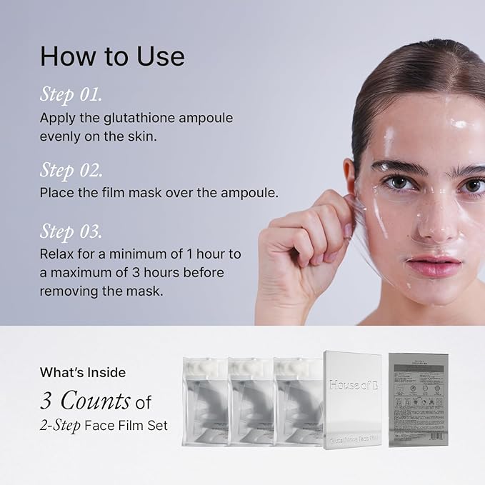 House of B Glow Glutathione 2-Step Face Film Set for Wrinkle Reduction & Skin Tone Enhancement