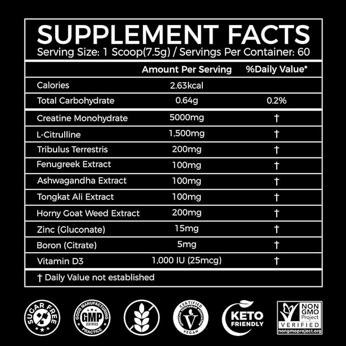 AiVital™ Creatine Powder for Men–5000mg Creatine Monohydrate with 1500mg L-Citrulline & 500mg