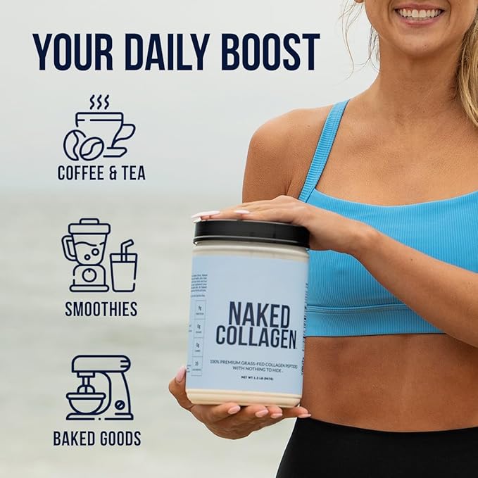 NAKED Caramel Collagen Peptides Protein Powder, 25 Servings, Pasture-Raised, Grass-Fed Hydrolyzed