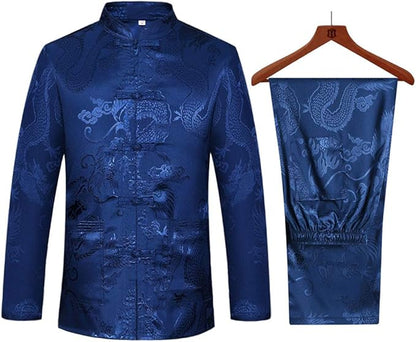 wecotton Tang Suit Men Hanfu Chinese Traditional Clothes Kung Fu Shirt Uniform Long Sleeved Coat