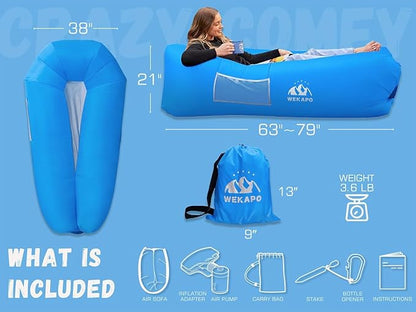 WEKAPO Inflatable Couch with Pump - Easiest Setup, Crazy Comfy & Ultralight - Blow up Lounger Chair