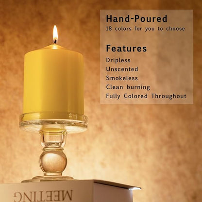 MOZEAL 3" x 8" Hand-Poured Unscented Candles,Large Yellow Pillar Candles Set of 2,No Drip,Approx