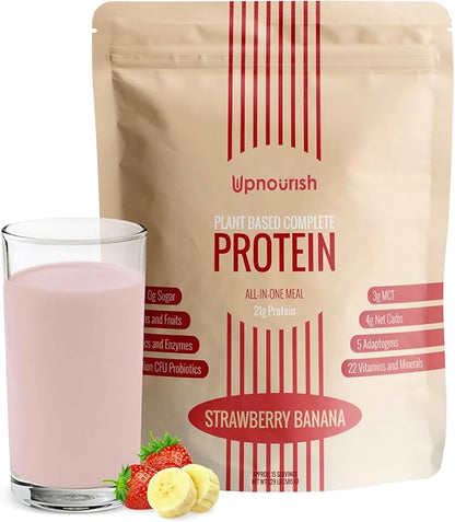UpNourish Strawberry Banana Vegan Protein Powder 54 Superfoods Powder,1.5 Billion CFU Probiotics