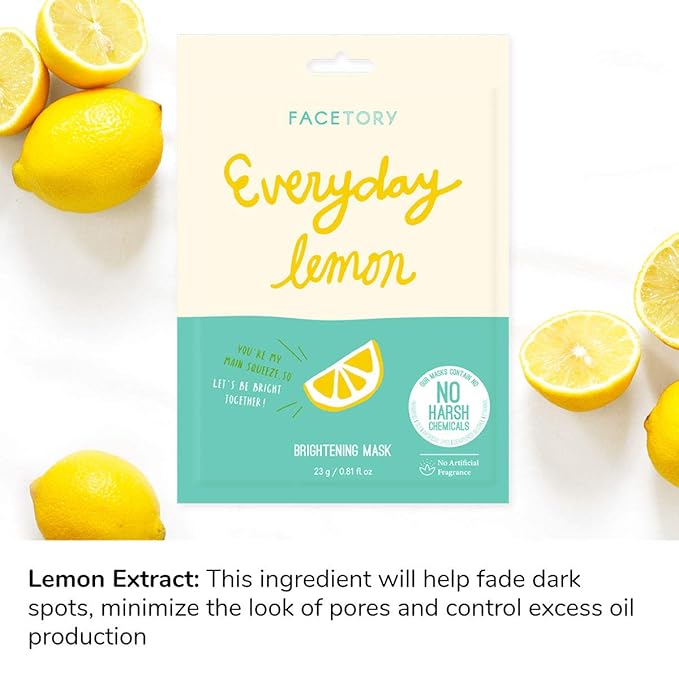 FACETORY K Beauty Face Mask Skin Care - Everyday LEMON Brightening Sheet Mask | Plant-Based with