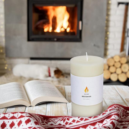 3PCS 3"x 6" Large Beeswax Pillar Candles, Made of Pure Natural Beeswax, with Ultra Long Burning