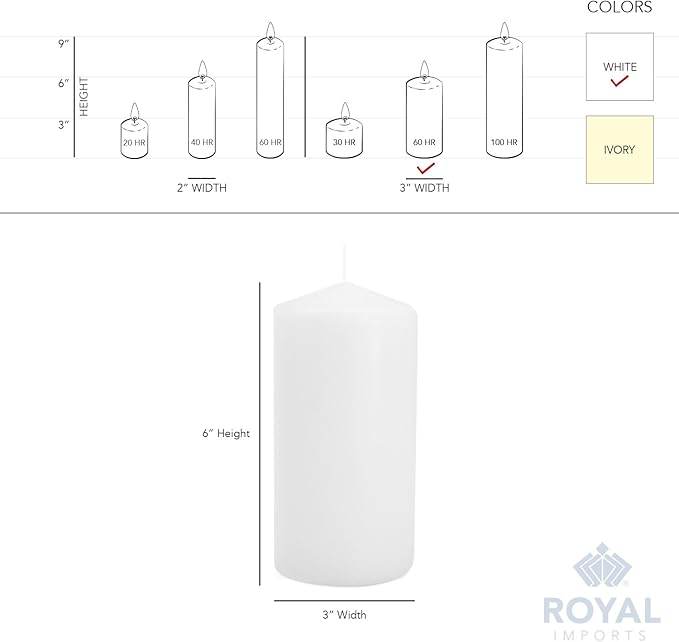 Royal Imports Pillar Candles White Unscented Premium Wax, 60 Hours Burning for Wedding, Spa, Party