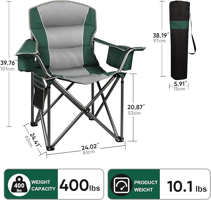 Northroad 2 Pack Oversized Camping Chair, Padded Portable Chairs Heavy Duty Camping Folding Chairs