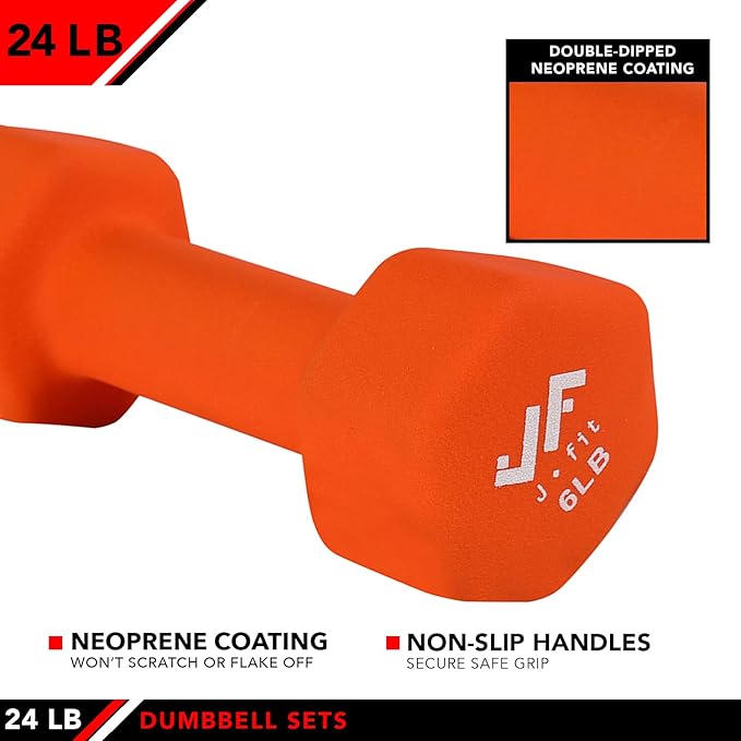 JFIT Dumbbell Pairs or Sets – Neoprene & Vinyl Coated Hand Weights for Home Gym, Strength Training