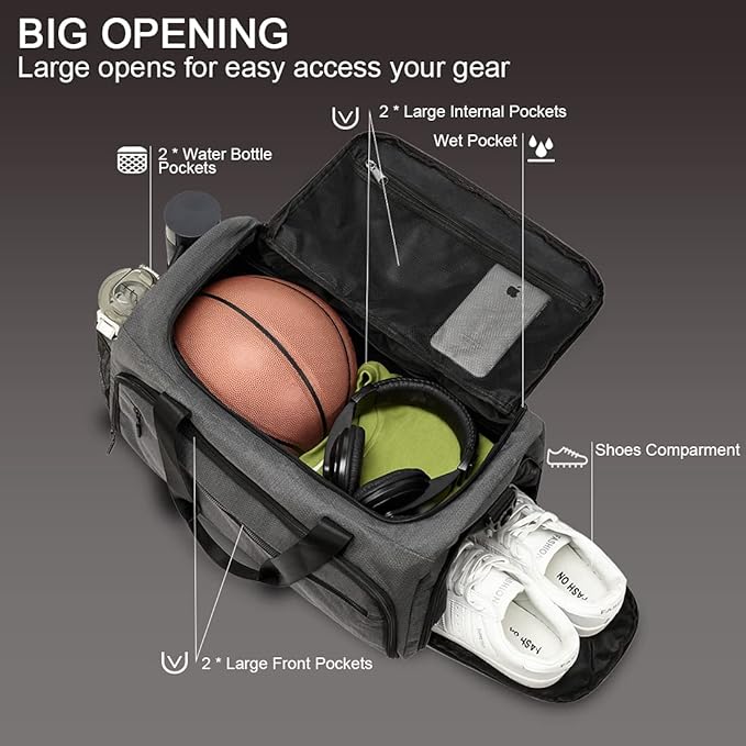 Gym Bag for Men Women, Small Fitness Workout Sports Bag with Wet Pocket & Shoes Compartment, Water