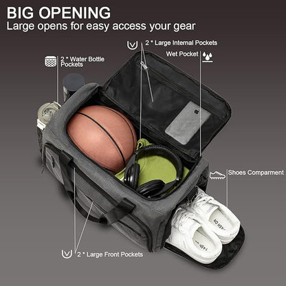 Gym Bag for Men Women, Small Fitness Workout Sports Bag with Wet Pocket & Shoes Compartment, Water