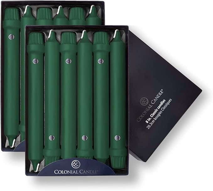 Colonial Candle Unscented Taper Candle, Classic Collection, Evergreen, 8 In, Pack of 12 - Up to 6
