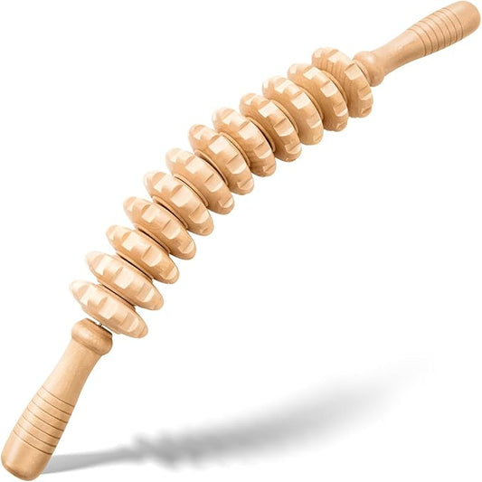 Wooden Cellulite Massage Roller for Legs and Thighs - Handheld Fascia Blaster Tool for Muscle
