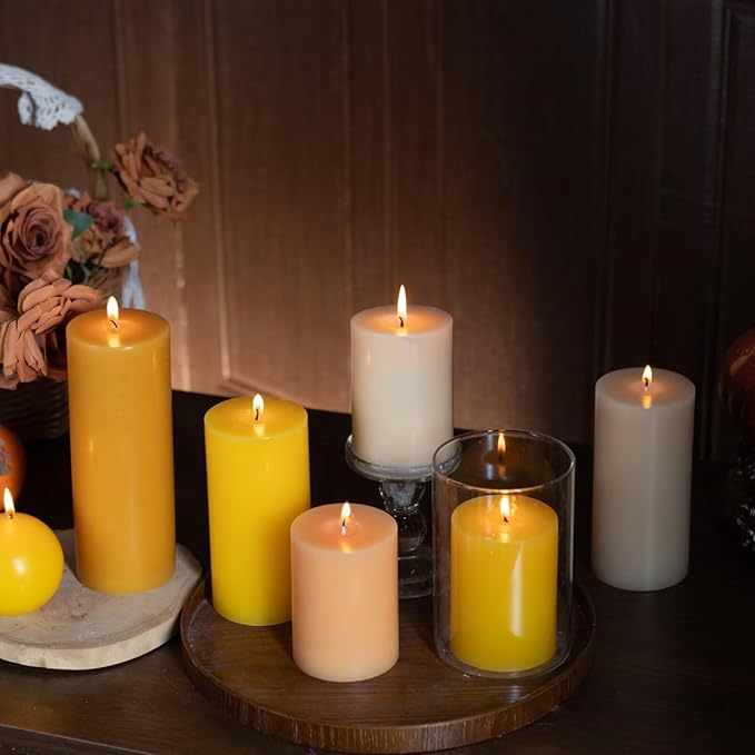 MOZEAL 3" x 4" Hand-Poured Unscented Candle, Dripless Pillar Candle Set of 3, Long Clean Burning