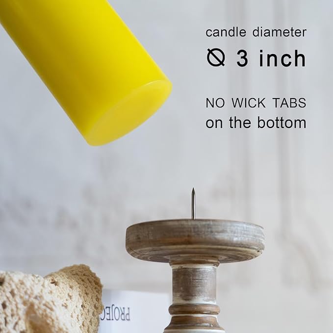MOZEAL 3" x 6" Hand-Poured Unscented Yellow Pillar Candles,Dripless Candles Set of 3,Long Lasting