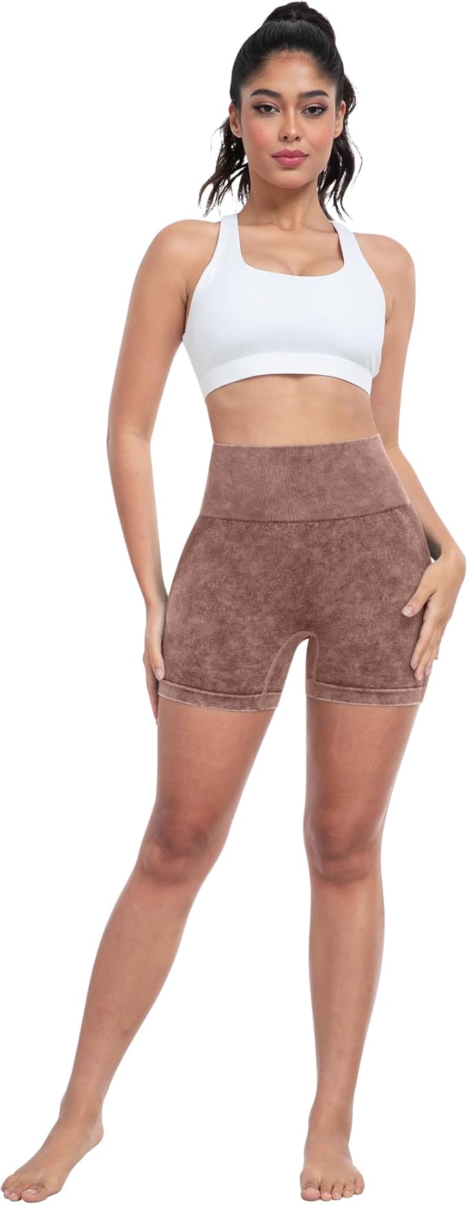 CHRLEISURE Women's 4 Packs Workout Gym Shorts, High Waisted Butt Lifting Scrunch Butt Seamless